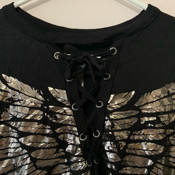 🧡3/$30 Fashion Nova Lace-up Metallic Wing Crop - Picture 8 of 9